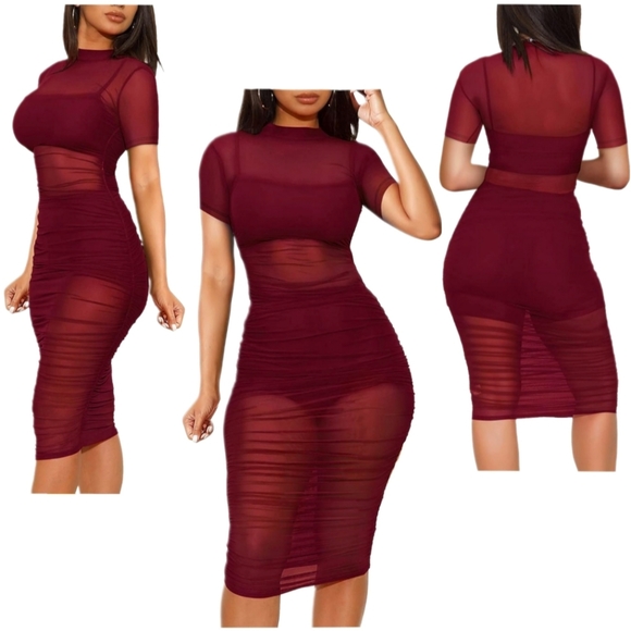 Dynamite Dresses & Skirts - EUC ✅️ Ruched Sheer Bodycon Party Club Dress